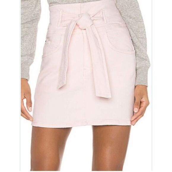 Rebecca Minkoff Dresses & Skirts - Rebecca Minkoff l Pink Denim Mini High Rise Skirt Size L Tie-Front Casual